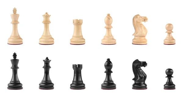 Set Different Chess Pieces White Background — Stock Photo, Image