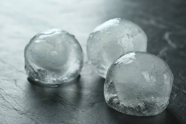 Frozen Ice Balls Black Table Closeup — Stockfoto