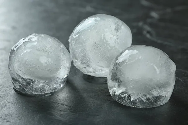 Frozen Ice Balls Black Table Closeup — Fotografia de Stock