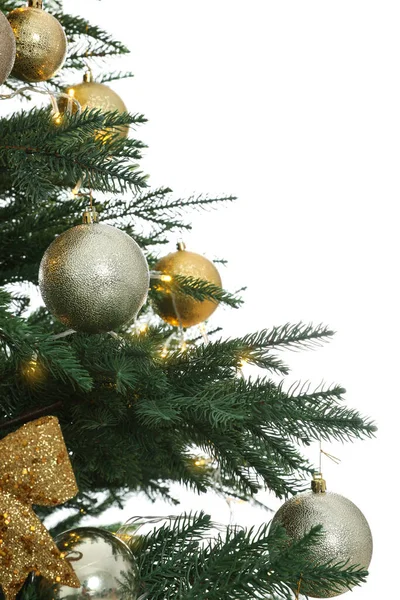 Χριστουγεννιάτικο Δέντρο Όμορφη Διακόσμηση Λευκό Φόντο Closeup — Φωτογραφία Αρχείου