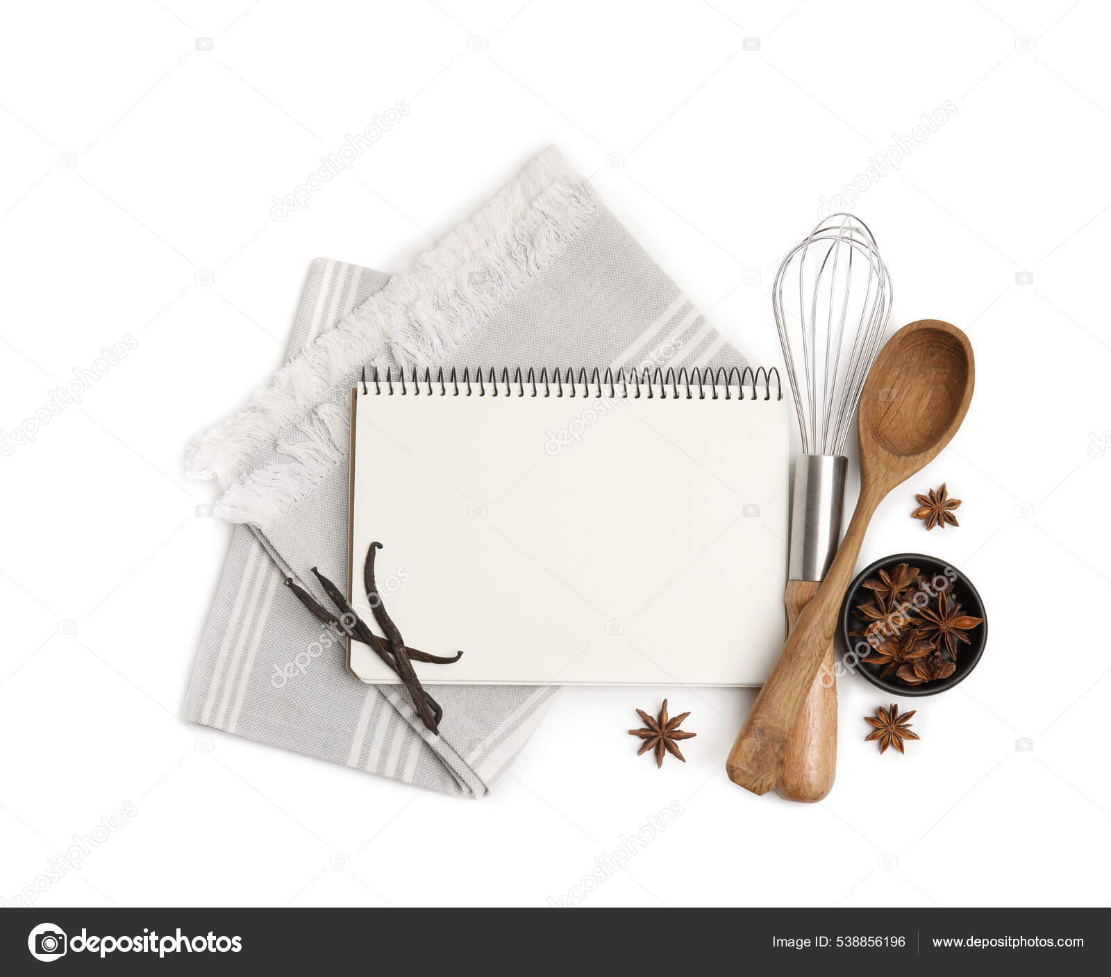 Libro Recetas Blanco Servilleta Especias Utensilios Cocina Sobre Fondo  Blanco: fotografía de stock © NewAfrica #538856196
