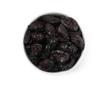 Kurutulmuş kuru erikli kase beyaz, üst manzara