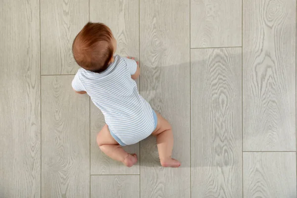 Cute Baby Crawling Floor Top View — Stock Photo, Image
