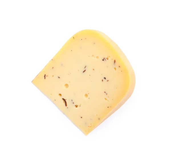 白で隔離されたおいしいトリュフチーズのピース トップビュー — ストック写真