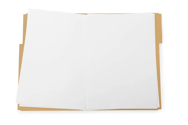 Arquivo Amarelo Com Folhas Papel Branco Isoladas Branco Vista Superior — Fotografia de Stock