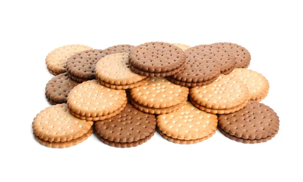 Different Tasty Sandwich Cookies White Background — 图库照片