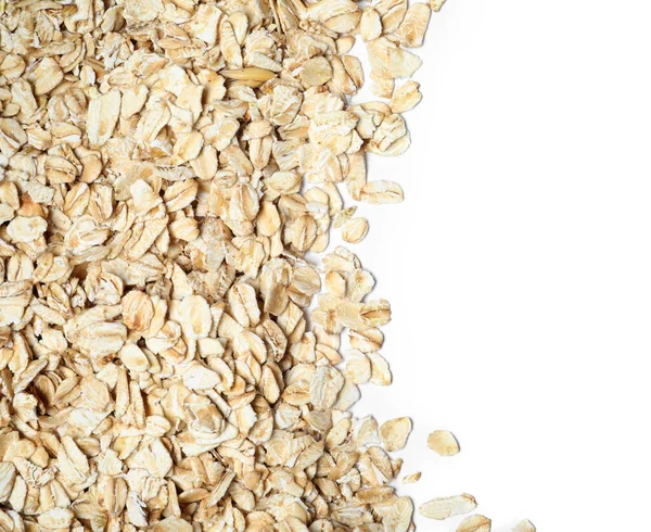 Raw Oatmeal White Background Top View — Stock Photo, Image