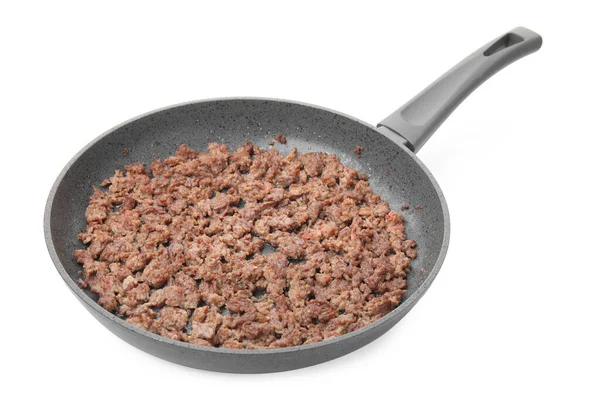 Sartén Con Carne Picada Frita Aislada Blanco — Foto de Stock