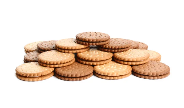 Different Tasty Sandwich Cookies White Background — Foto Stock