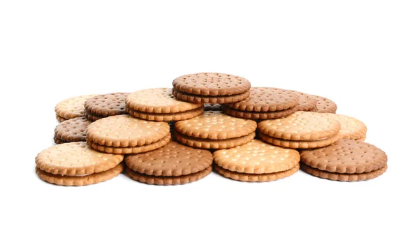 Different Tasty Sandwich Cookies White Background — Fotografia de Stock