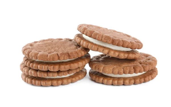 Вкусные Шоколадные Бутерброды Сливками Белом Фоне — стоковое фото