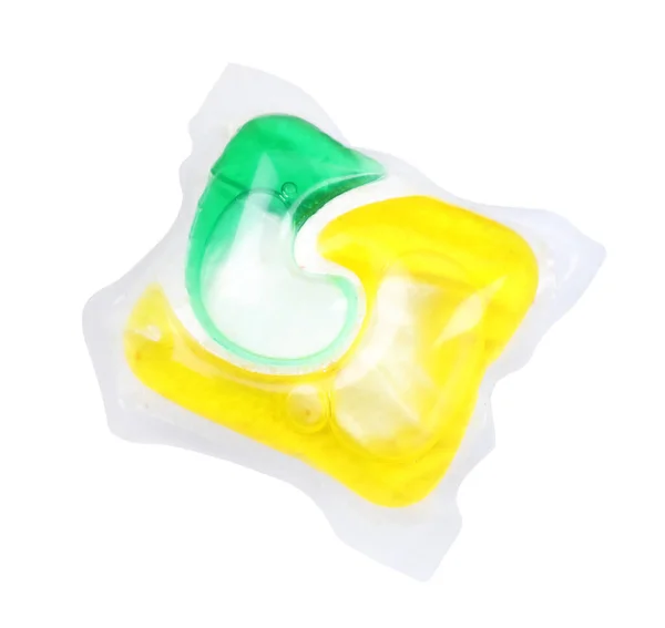 One Dishwasher Detergent Pod Isolated White Top View — Stock Photo, Image