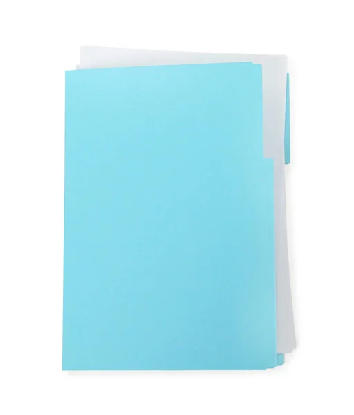 Turquoise File Documents Isolated White Top View — стоковое фото