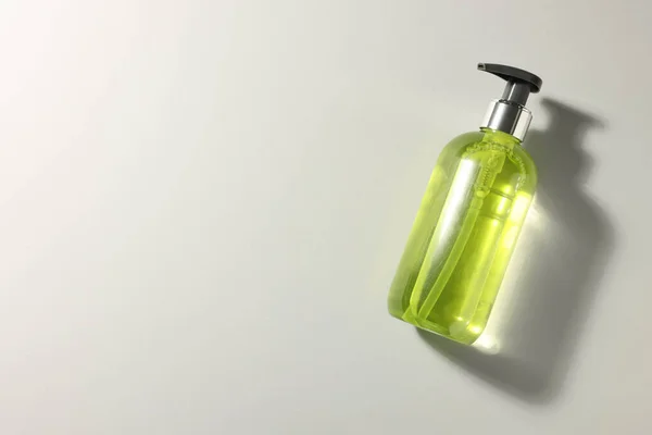 Bottle Liquid Soap Grey Background Top View Space Text — Foto Stock