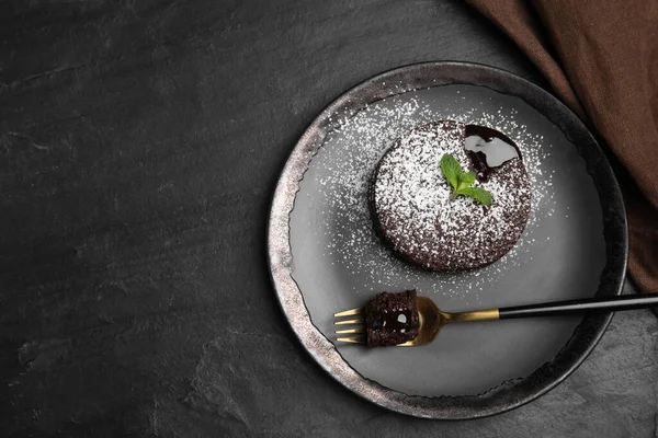 Delicious Fresh Fondant Hot Chocolate Mint Black Table Top View — Foto Stock