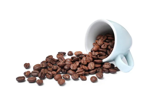 Omgekeerde Kop Gebrande Koffiebonen Witte Achtergrond — Stockfoto