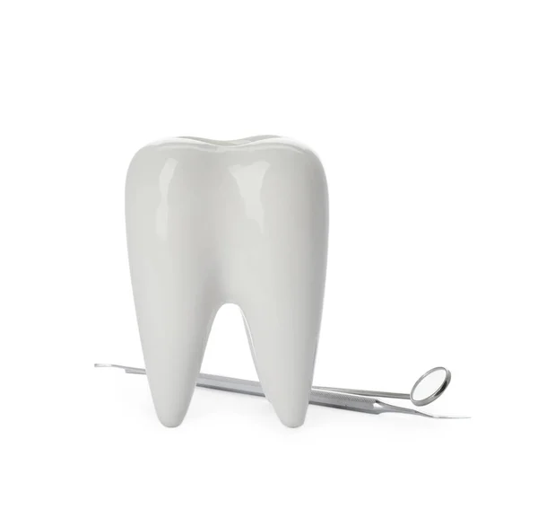 Tooth Shaped Holder Dentist Tools White Background — Stock fotografie
