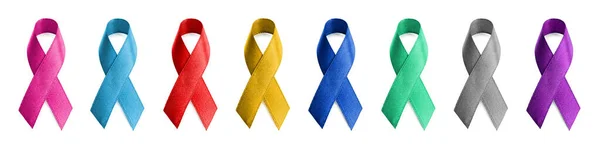 Set Different Color Ribbons White Background Banner Design World Cancer — Stock Photo, Image