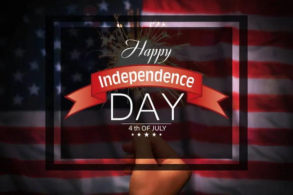 4Th July Independence Day Usa Greeting Card Design Woman Holding — Foto de Stock