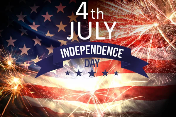 Ιουλίου Ημέρα Ανεξαρτησίας Των Ηπα Εθνική Αμερικανική Σημαία Πυροτεχνήματα Και — Φωτογραφία Αρχείου