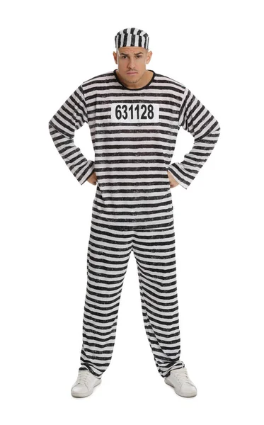 Prisoner Striped Uniform White Background — Stockfoto