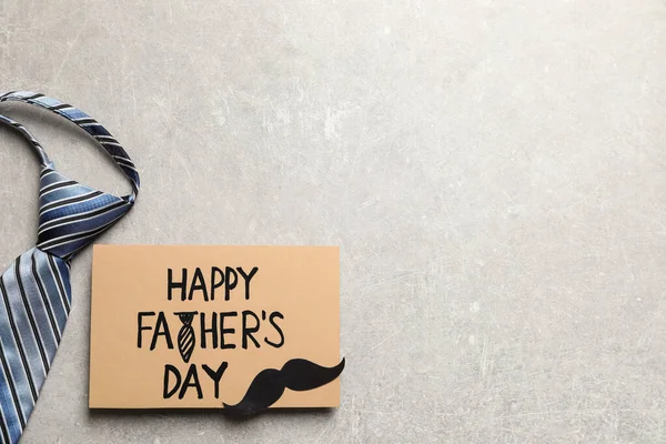 Card Phrase Happy Father Day Paper Mustache Necktie Light Grey — Stock Photo, Image