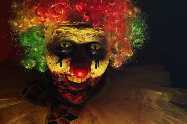Terrifying Clown Darkness Closeup Halloween Party Costume — Stock Photo, Image
