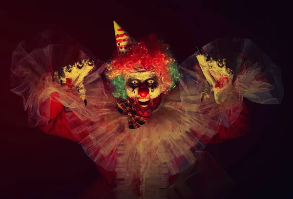 Angstaanjagende Clown Het Donker Halloween Feest Kostuum — Stockfoto