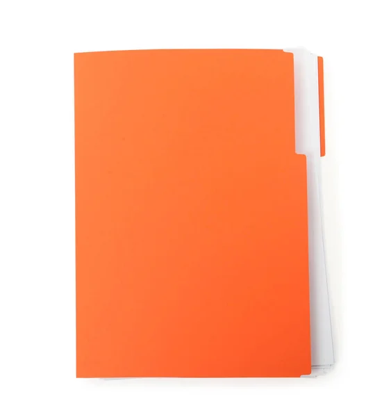 Оранжевый Файл Документами Изолированными Белом Вид Сверху — стоковое фото