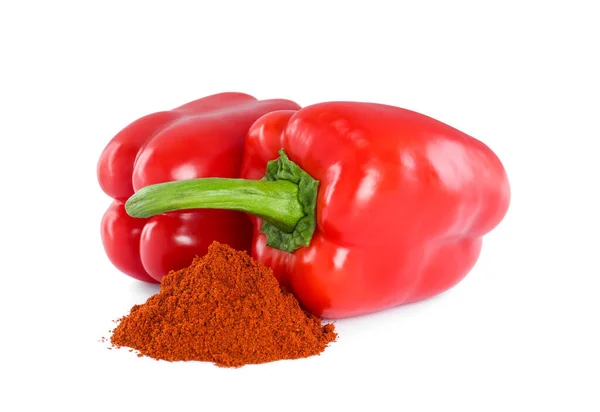 Fresh Bell Peppers Paprika Powder White Background — Stock Photo, Image