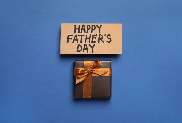 Card Phrase Happy Father Day Gift Box Blue Background Flat — Stockfoto