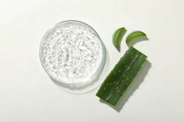 Cosmetic Gel Aloe White Background Flat Lay —  Fotos de Stock