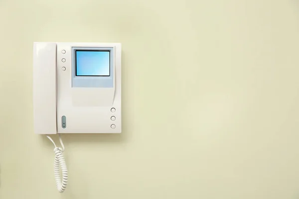 Modern Intercom System Handset Light Wall Space Text — стоковое фото