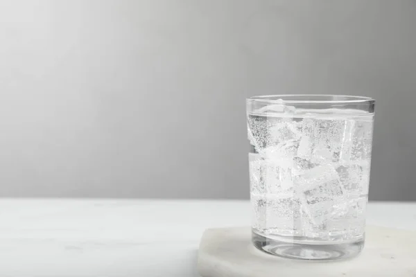 Glass Soda Water Ice White Table Space Text — стоковое фото