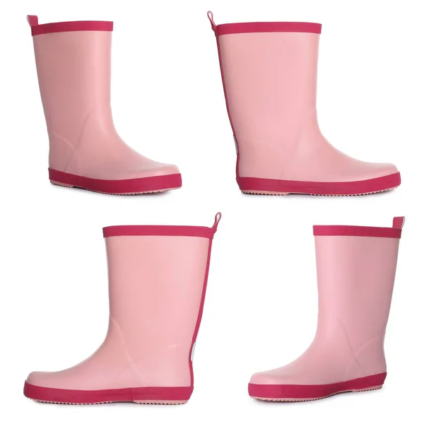 Set Pink Rubber Boots White Background — Stock Photo, Image