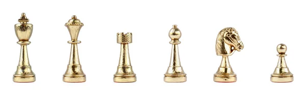 Set Golden Chess Pieces White Background Banner Design — Foto Stock