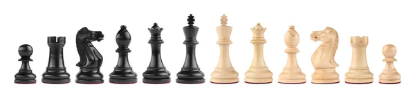 Set Different Chess Pieces White Background Banner Design — Stockfoto