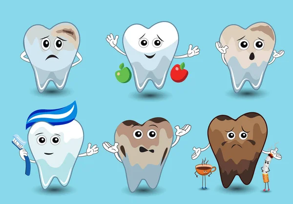 Колаж Здоровими Нездоровими Зубами Різними Продуктами Бірюзовому Фоні Ілюстрація Стоматологічна — стокове фото