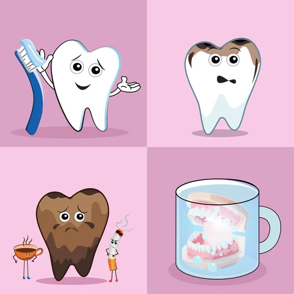 Колаж Здоровими Нездоровими Зубами Рожевому Тлі Ілюстрація Стоматологічна Допомога — стокове фото