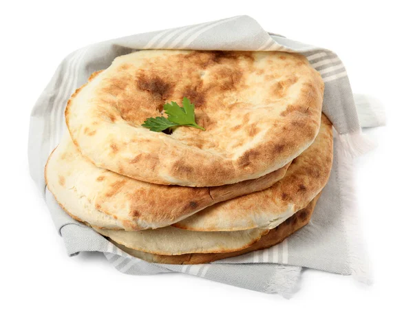 Delicious Fresh Pita Bread Napkin White Background — Stock Photo, Image