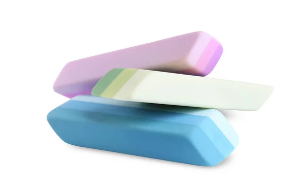 New Bright Erasers Isolated White School Stationery — Stock Photo, Image