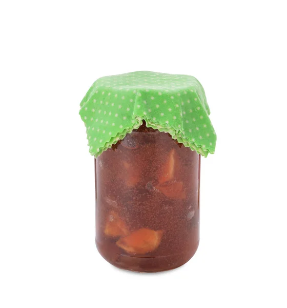 Jar Tasty Jam Covered Beeswax Food Wrap Isolated White — Stock Photo, Image