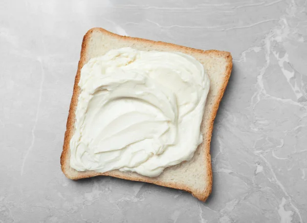 Slice Bread Tasty Cream Cheese Light Grey Marble Table Top — Φωτογραφία Αρχείου