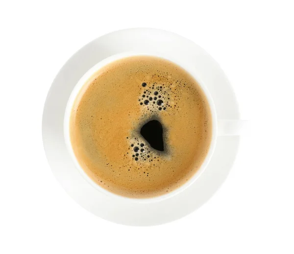 Tazza Caffè Gustoso Isolato Bianco Vista Dall Alto — Foto Stock