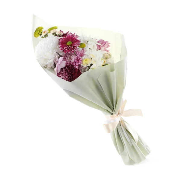 Bouquet Bellissimi Fiori Crisantemo Isolati Bianco — Foto Stock