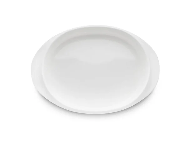 Plastic Plate Isolated White Top View Serving Baby Food — Φωτογραφία Αρχείου