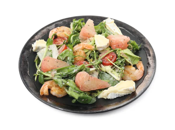 Deliciosa Ensalada Pomelo Con Gambas Queso Sobre Fondo Blanco — Foto de Stock