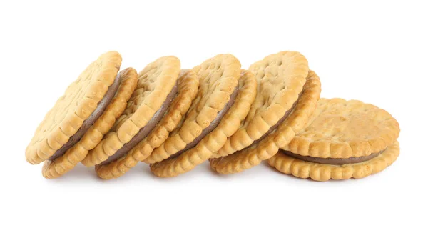 Tasty Sweet Sandwich Cookies White Background — Stock Photo, Image
