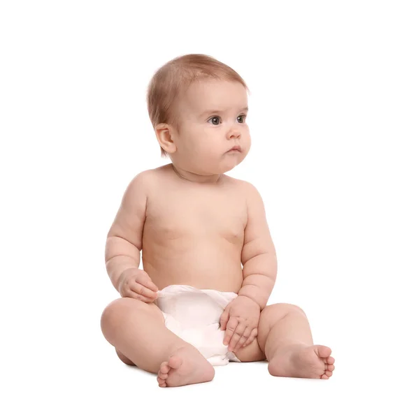 Cute Little Baby Diaper Sitting White Background Royalty Free Stock Images