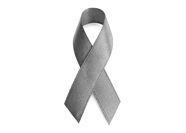 Ruban Gris Isolé Sur Blanc Journée Mondiale Cancer — Photo